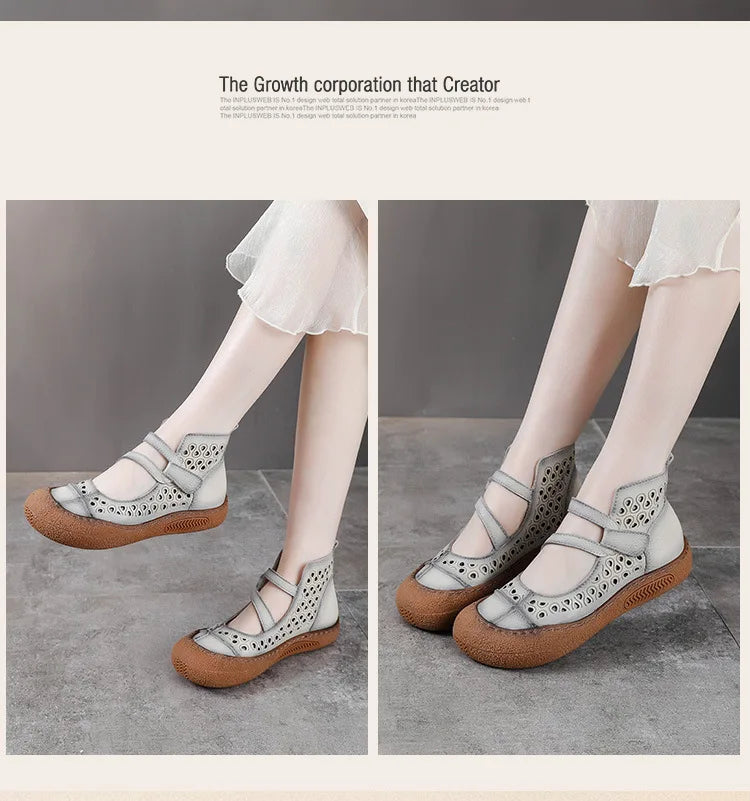 GKTINOO 2026 Summer Retro Handmade Women's Shoes Genuine Leather Soft Bottom Mom Sandals Cowhide Hollow Out Casual Sandal Boots