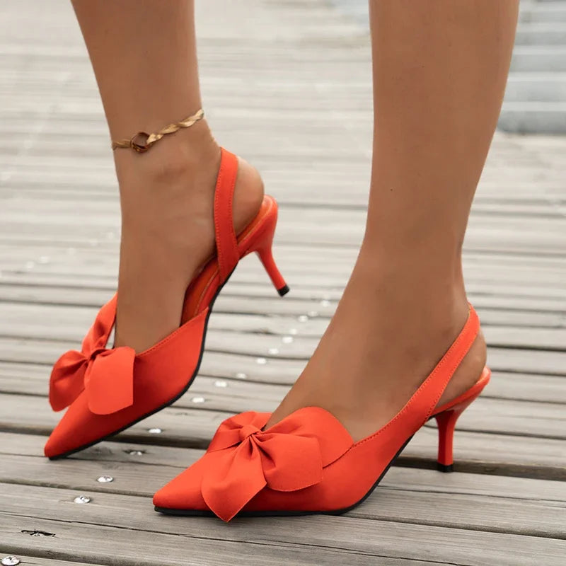 Sandals Summer Women Luxury Brand High Heels Sandalias Sexy Pointed Toe Slip on Bow Casual Shoes Office High Heels Women Sandals