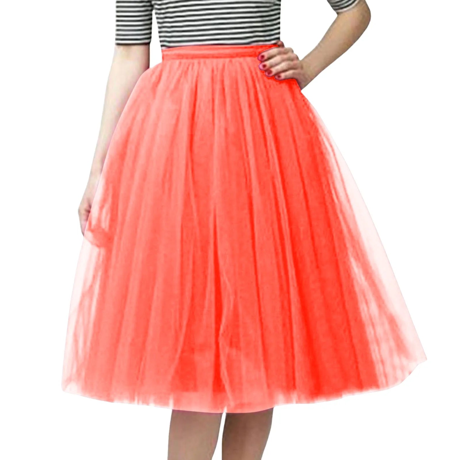 Womens Tiered Tutu A-Line Midi Skirts Elegant Puffy Underskirt Dance Party High Waist Tulle Skirt Lolita Petticoat Faldas Mujer