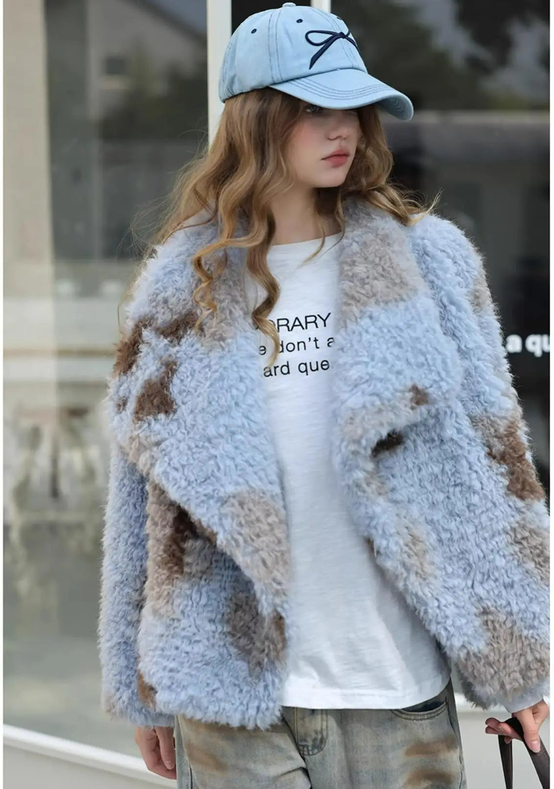 HIGH QUALITY Winter Large Lapel Curly Lamb Fur Coat Long sleeve Warm Shaggy Tie dye Gradient Faux Fur Jacket Loose Outerwear