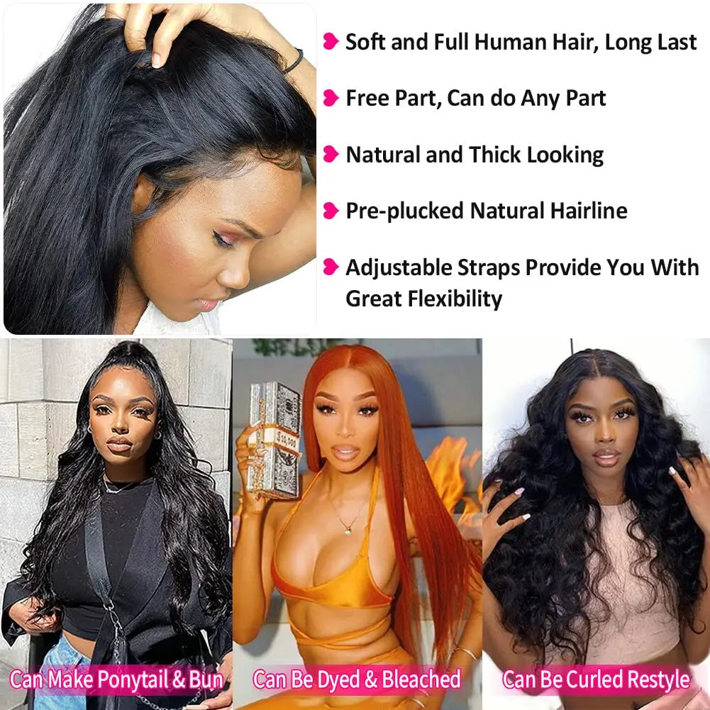 30 inch Lace Front Wig Straight Lace Frontal Wigs Pre Plucked 200% Density 13X4 Brazilian Human Hair Wig For Women Natural Black