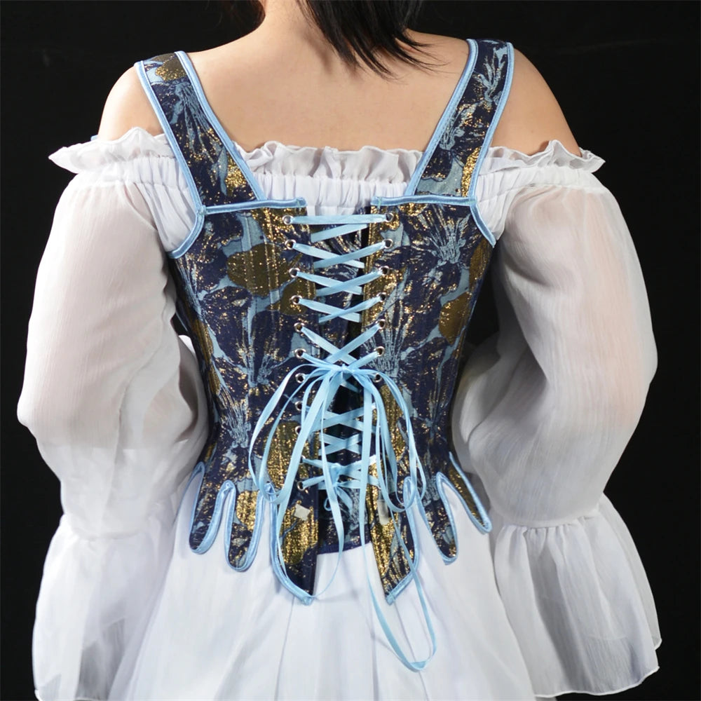 Fashion White Embossed Vintgae Petal Bodices Women Overbust Slimm Corsets Lace Up Boned Shaping Tops Korset