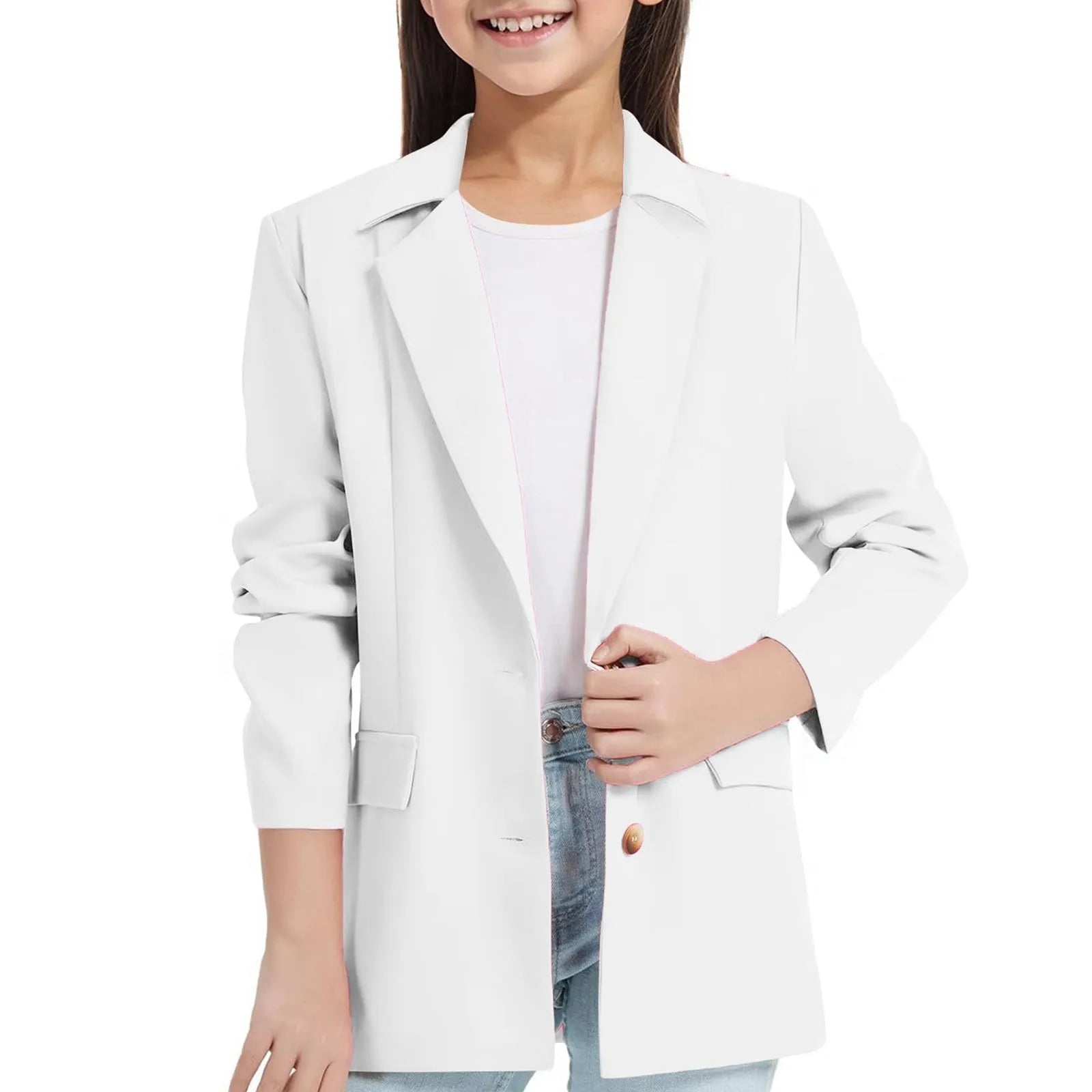 Youth Winter Coat Girls Long Sleeve Shawl Formal Suit Jacket Open Front Inner Pocket For Kids Girls Dress Up Coat Ropa De NiñA