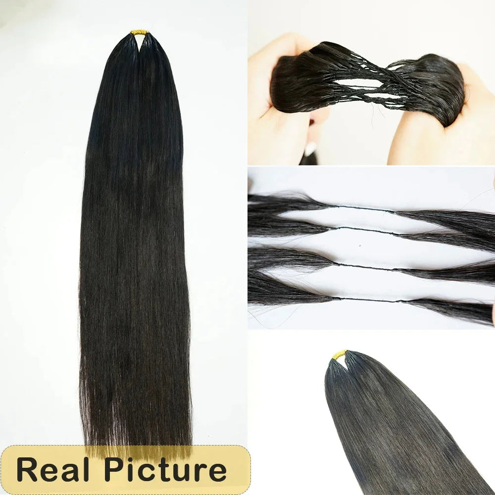 Crochet Human Hair Straight Human Hair Body Wave 1B Black Pre-Separated Knotless Crochet Extensions With Loop For Braiding