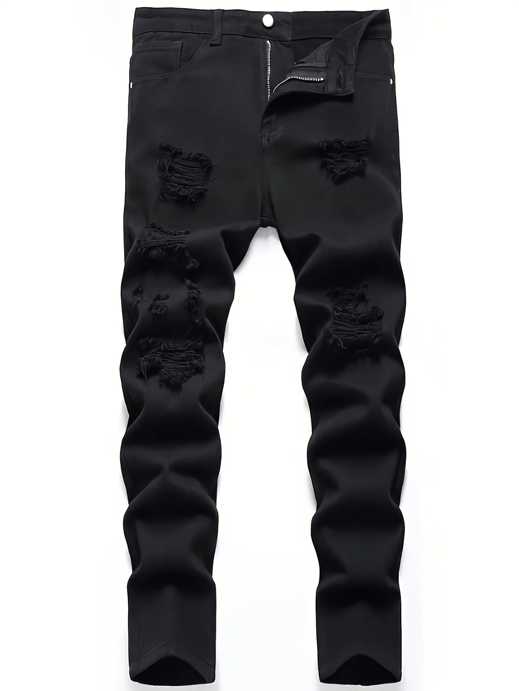 Men's slim fit perforated black denim pants