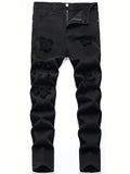 Men's slim fit perforated black denim pants