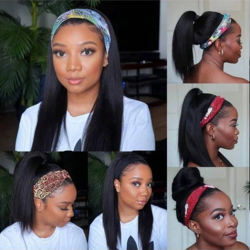40 Inch Straight Headband Wigs Human Hair Machine Made Hair Wigs For Women 250% Density No Lace Front Wigs Brazilian Virgin Hair