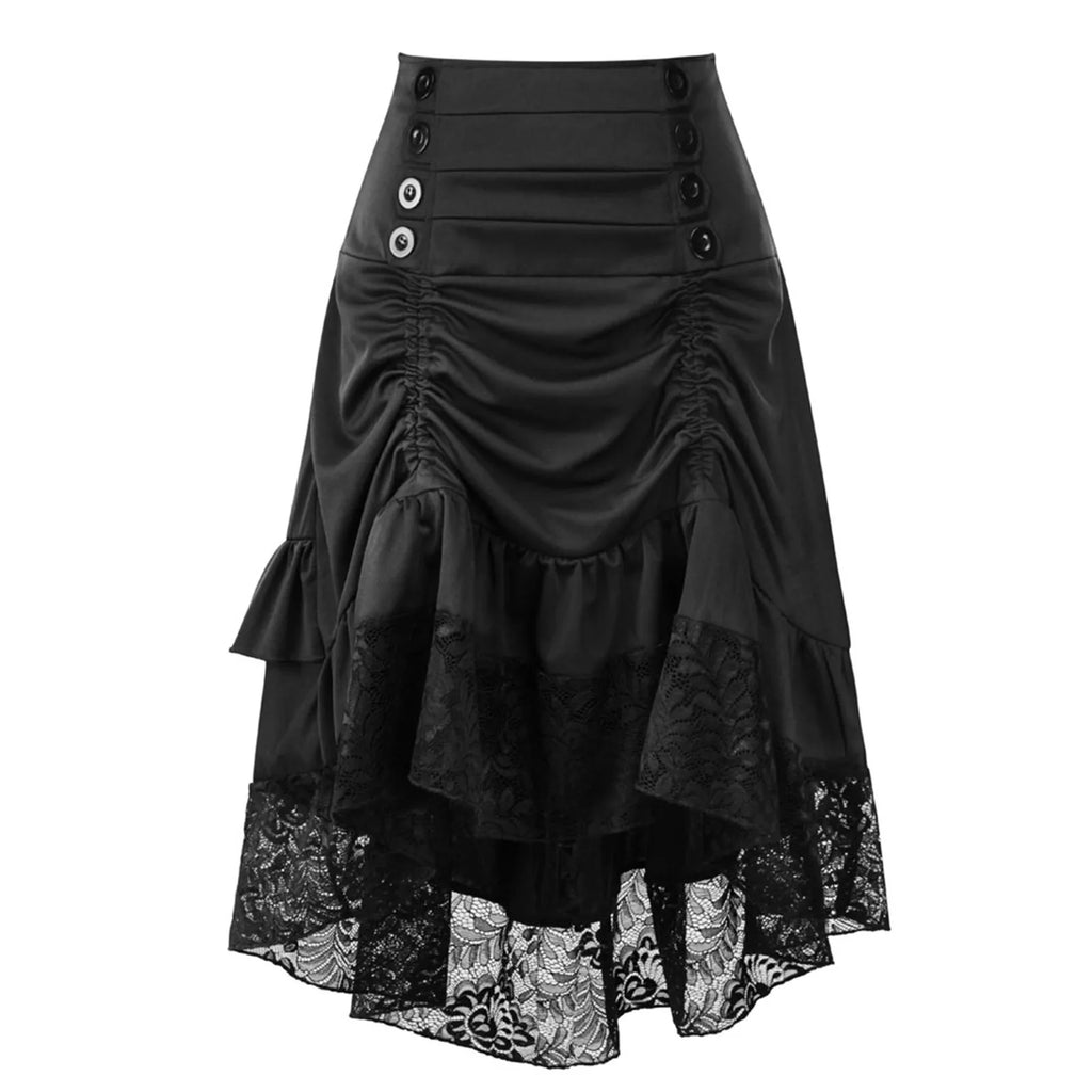 Women's Skirt Drawstring Patchwork Nightclub Party Gothic Halloween Lace Patchwork Skirt Perspective Hem Skirts for Women
