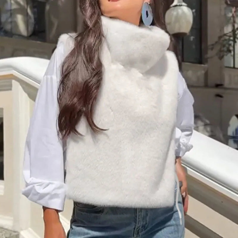 KUCLUT 2025 Autumn Winter Plush Vest For Women High-End Faux Mink Velvet High Collar Elegant Waistcoat Top Female 1A1010