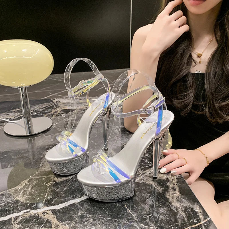 Girls Shoe for Party Club Stripper Heels Women Shoes 2024 Platforms High Heels Sandals Clear Sexy Pole Dance 15cm High Plus Size