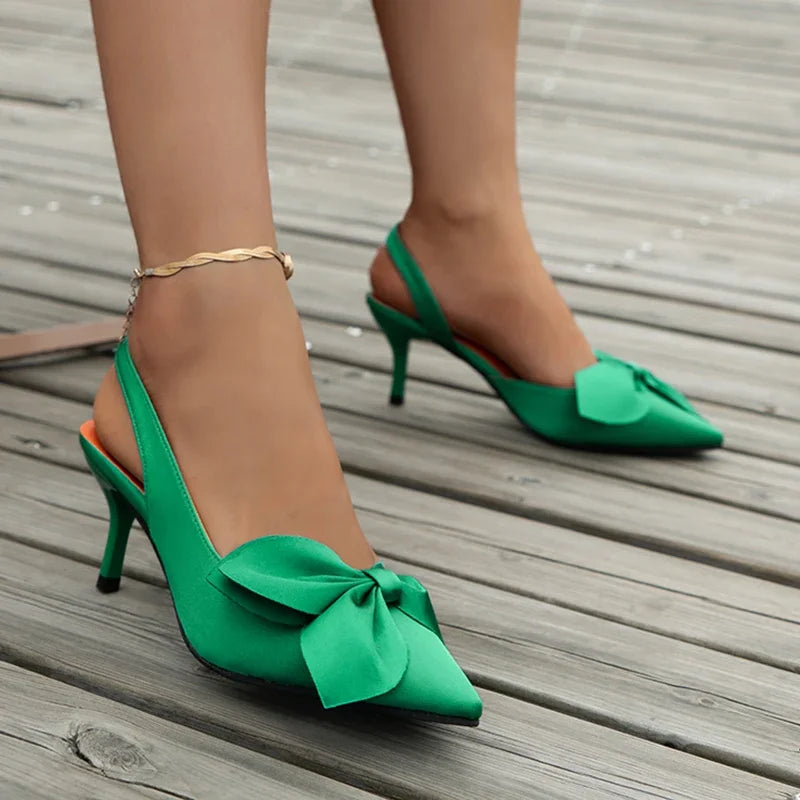 Sandals Summer Women Luxury Brand High Heels Sandalias Sexy Pointed Toe Slip on Bow Casual Shoes Office High Heels Women Sandals