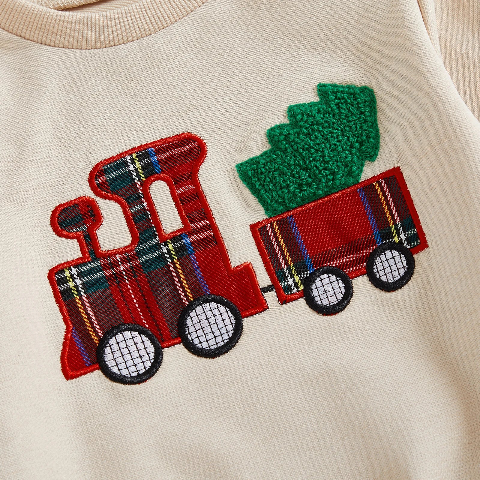 Lioraitiin Toddler Baby Boy Christmas Outfits Long Sleeve Train Embroidery Sweatshirt + Plaid Pants Set Winter Clothes