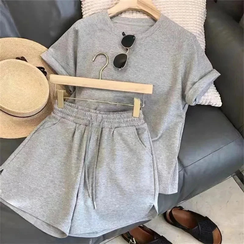  2 Piece Set Women Summer Loose Short Sleeve T-Shirt Casual Shorts Sports Print Letter Casual Suit Large Size Short Pajamas