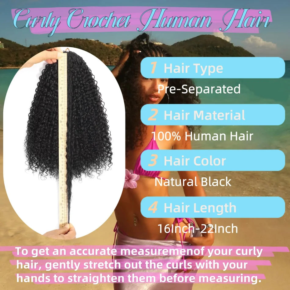 Kinky Curly Crochet Human Hair Wigs 120G Feather Miracle Knots Knotless Invisible Pre Looped Burmese Curly Deep Wave Extensions