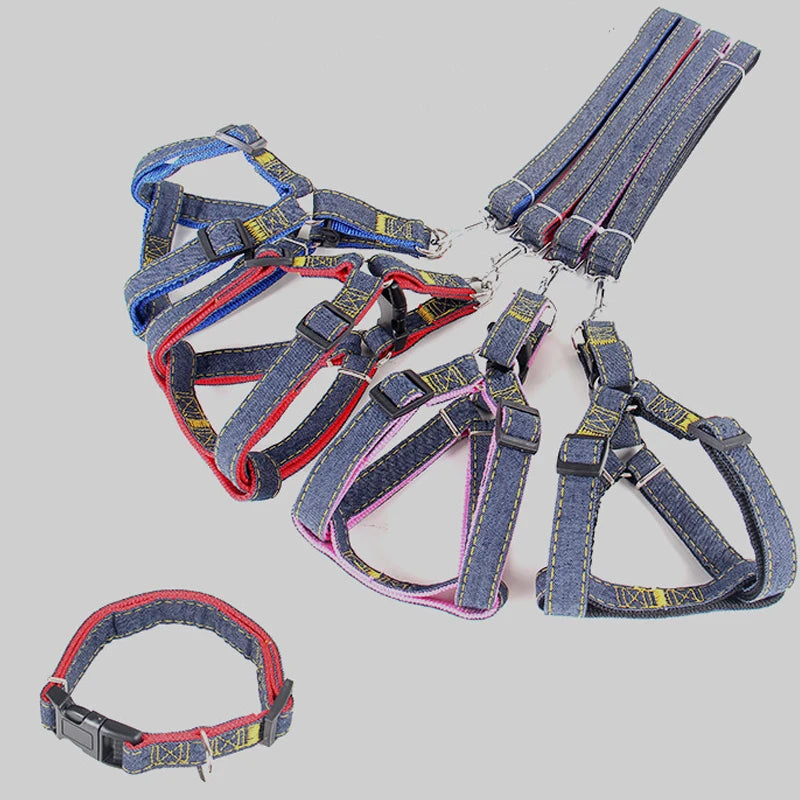 Pet chest and back thick wear-resistant vest denim sewn cloth chest and back dog leash pet leash is durable