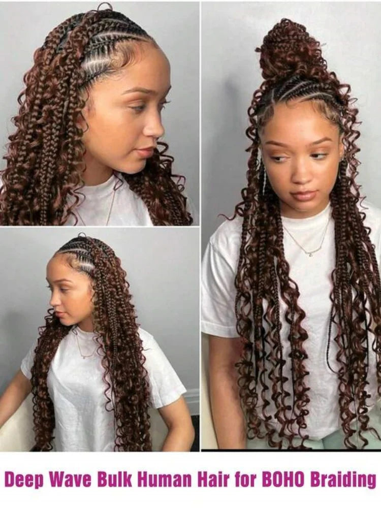 30Inch Colored Human Hair Bulk For Boho Braiding Curly Brazilian Highlight Deep Wave Human Hair Extension No Weft 2 Bundles 110g