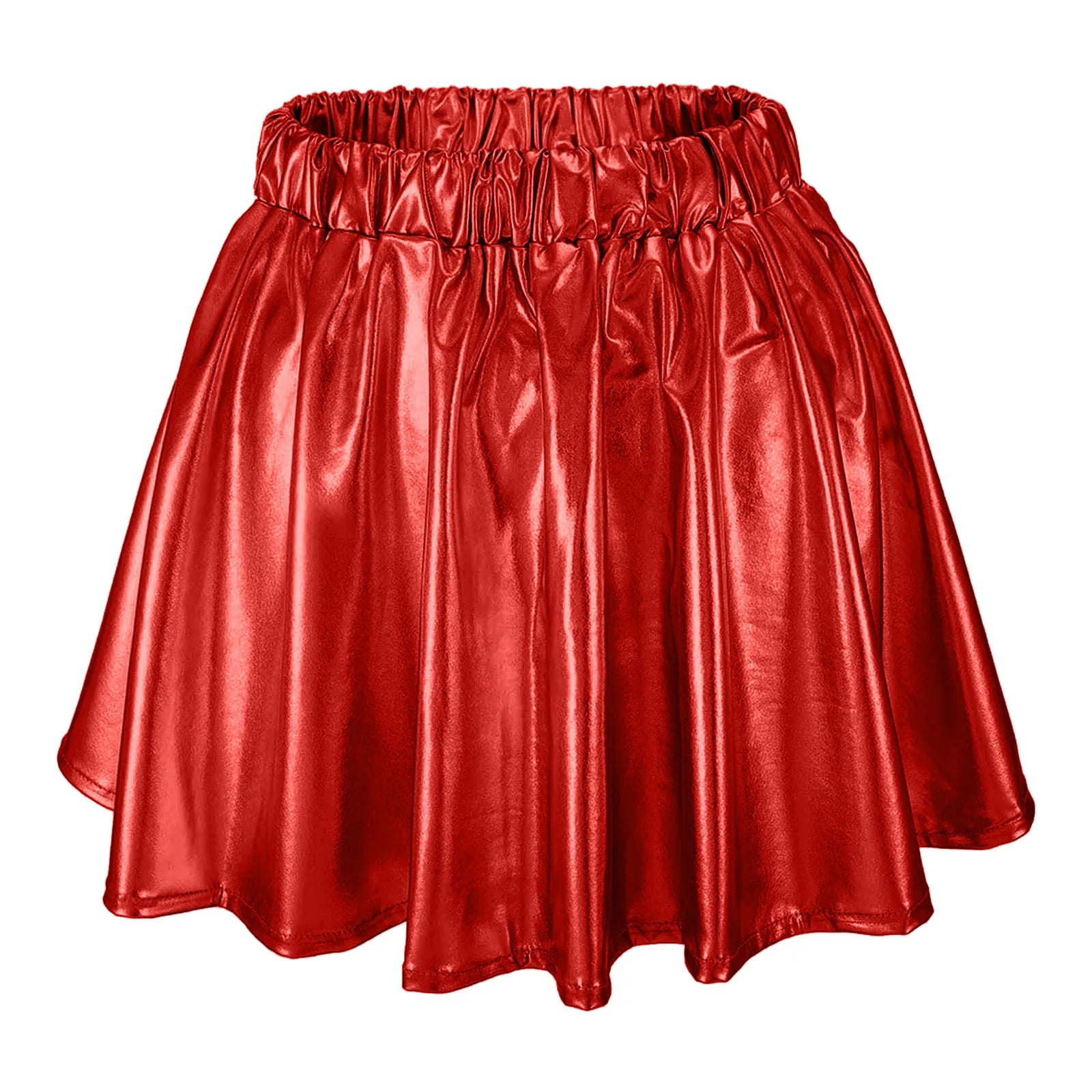 Women Sparkly Shiny Metallic Skater Skirt Carnival Party Rave Outfit A Line Pleated Skirts Elastic High Waist Nightclub Faldas