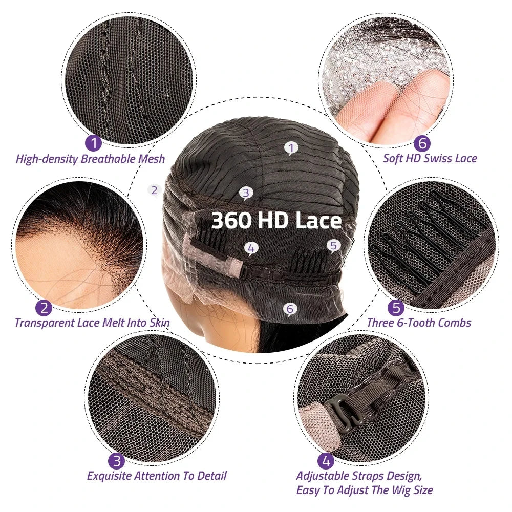 13x6 13x4 HD Transparent Bone Straight Lace Frontal Wig 5x5 Glueless Lace Front Human Hair Wigs 220 Density for Women 30 40 Inch