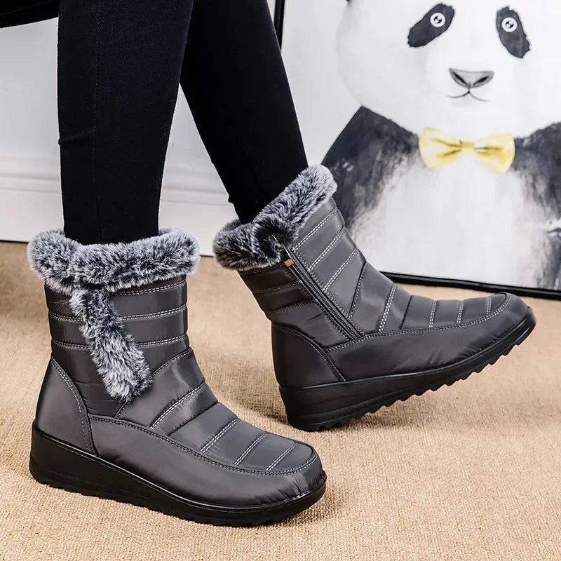 Faux Fur Waterproof Snow Boots Women 2024 Trend Non Slip Winter Ankle Boots Woman Warm Thicken Plush Couples Cotton Padded Shoes