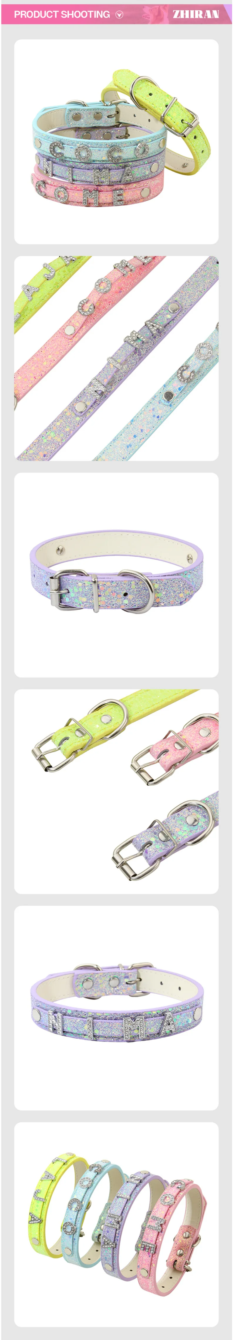 Rhinestone DIY Letter Customizable Pet Collar – Adjustable Leather Cat Necklace & Dog Collar with Bright Glitter Pet Accessories