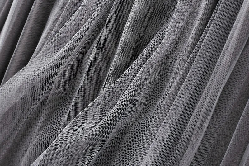 Luxury Velvet Pleated Skirts For Women 2024 Summer Fashion Women's High Waist Mesh Midi Skirt Female Elegant  Solid A-Line Skirt