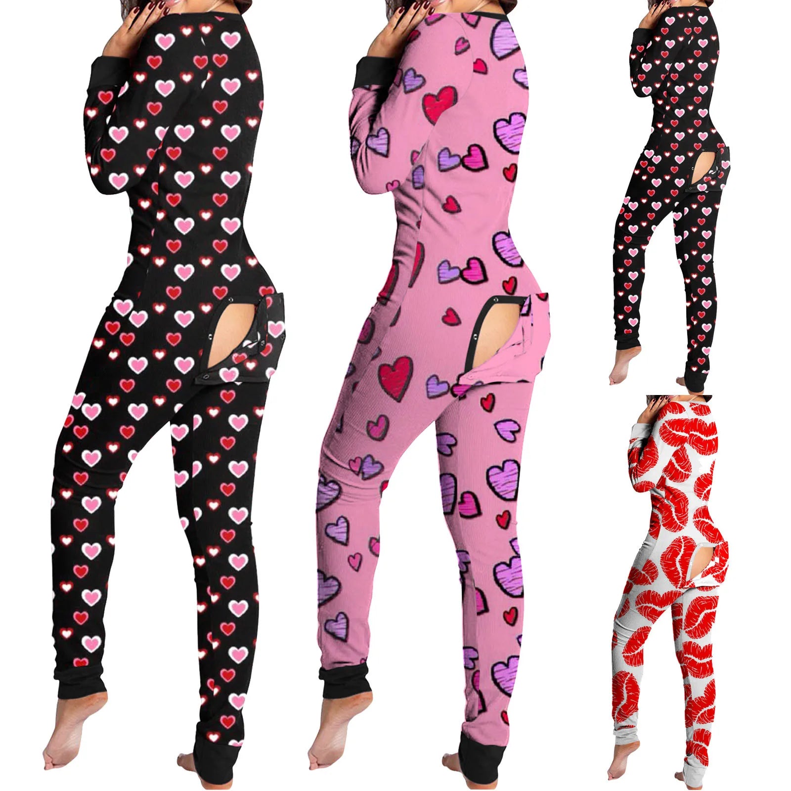 Sexy Women Pajamas Onesies Button-down Buttoned Flap Adults Pyjama Autumn Long Sleeve V-neck Jumpsuit Female Bodysuit Sleepwear