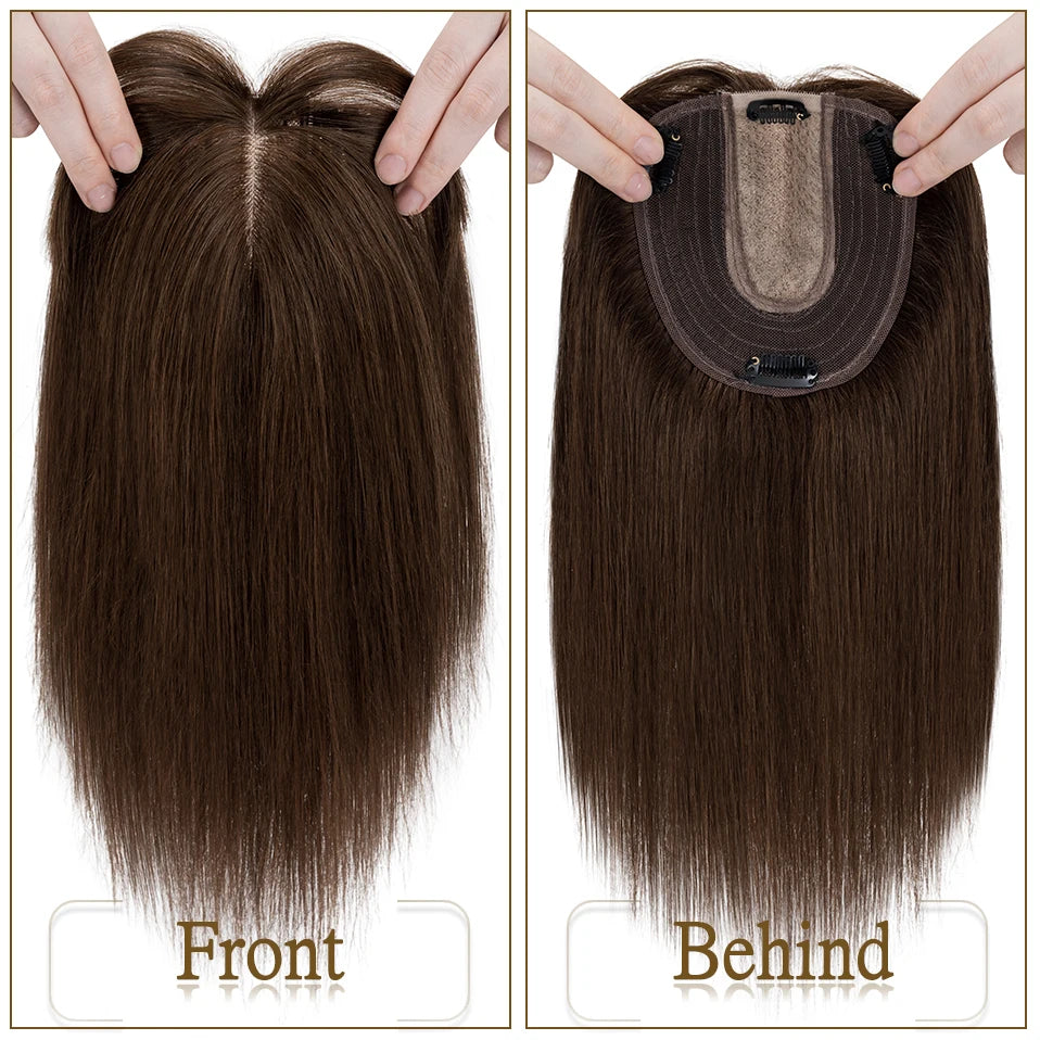 S-noilite Natural Hair Topper Wig for Women 10x12cm with Silk Base 3.5x9cm Human Hair Piece with Bangs Hair Clip Included