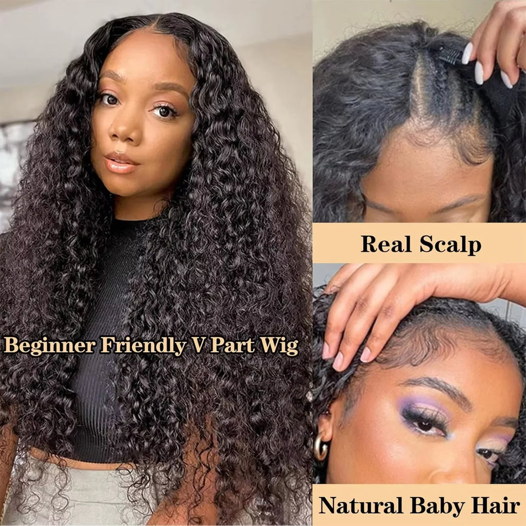 Curly U V Part Wig Human Hair 180% Density No Leave Out No Glue 30 36 Inch Deep Curly Wave U Part Human Hair Wig for Women