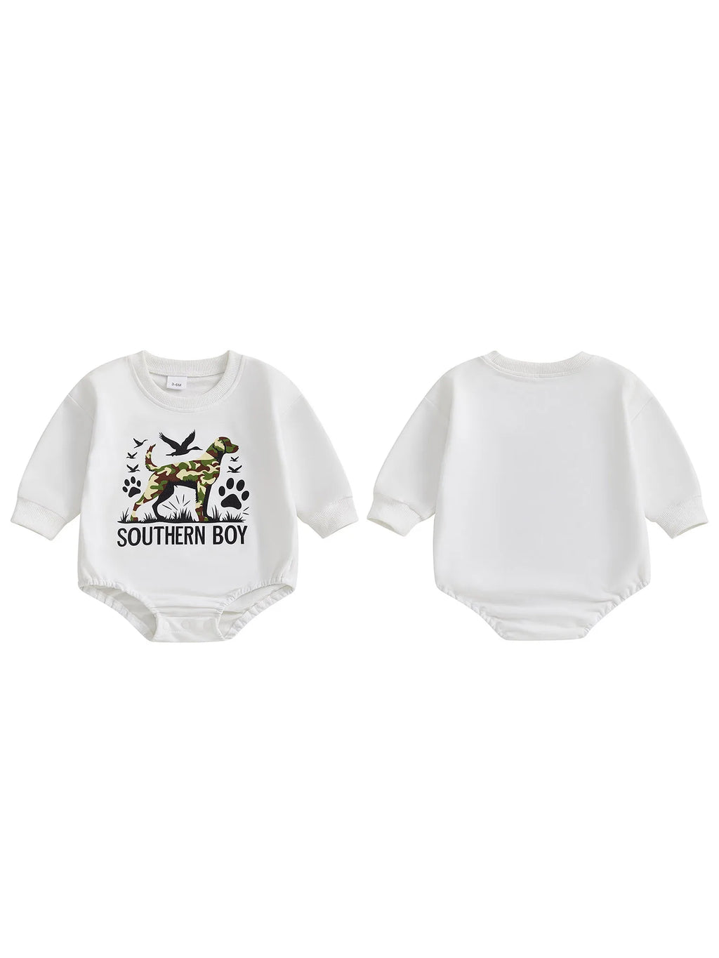 2025-05-05 Lioraitiin Newborn Baby Boy Romper Long Sleeve Round Neck Camo Dog Print Bodysuit Fall Playsuit
