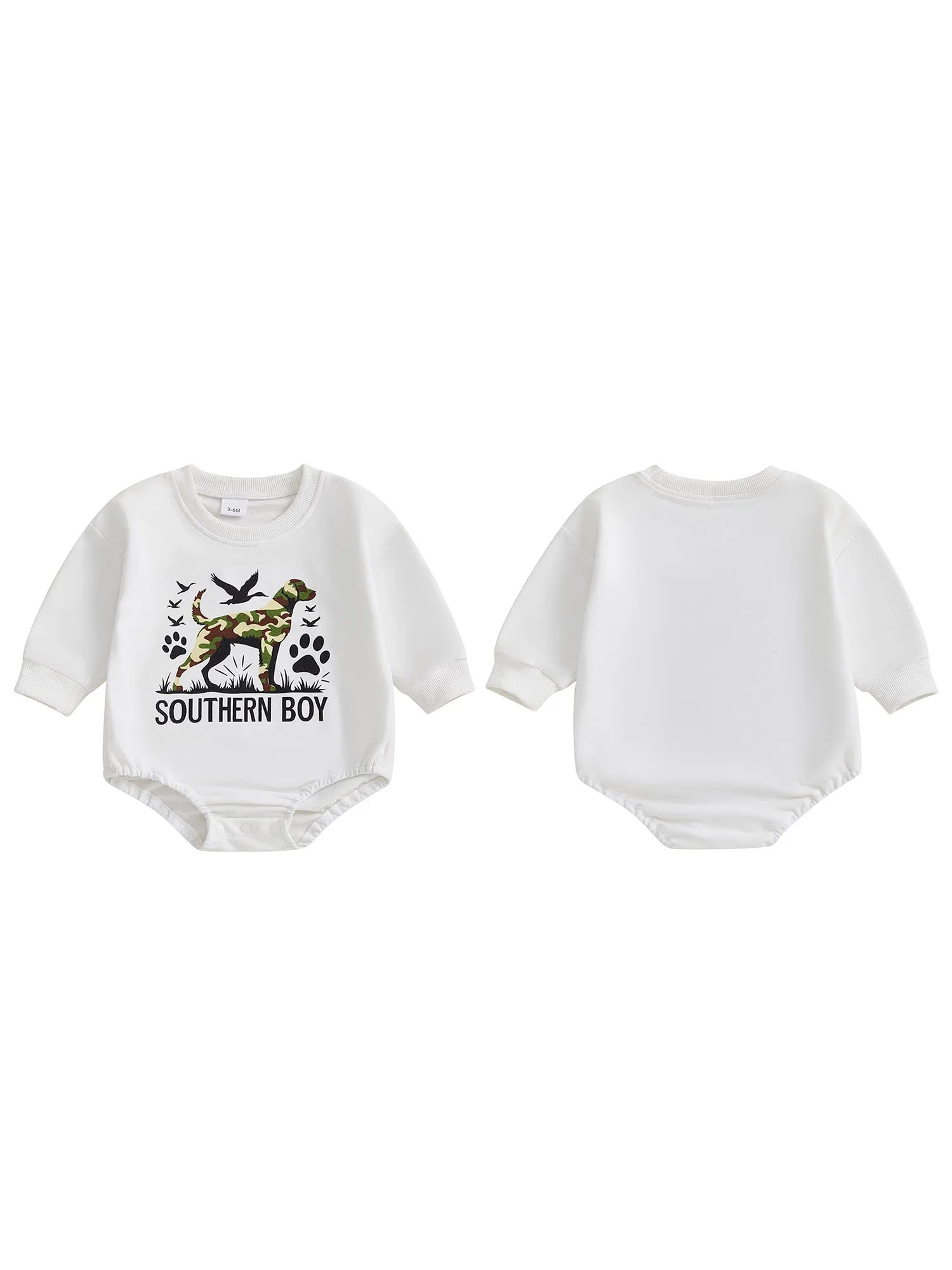 2025-05-05 Lioraitiin Newborn Baby Boy Romper Long Sleeve Round Neck Camo Dog Print Bodysuit Fall Playsuit