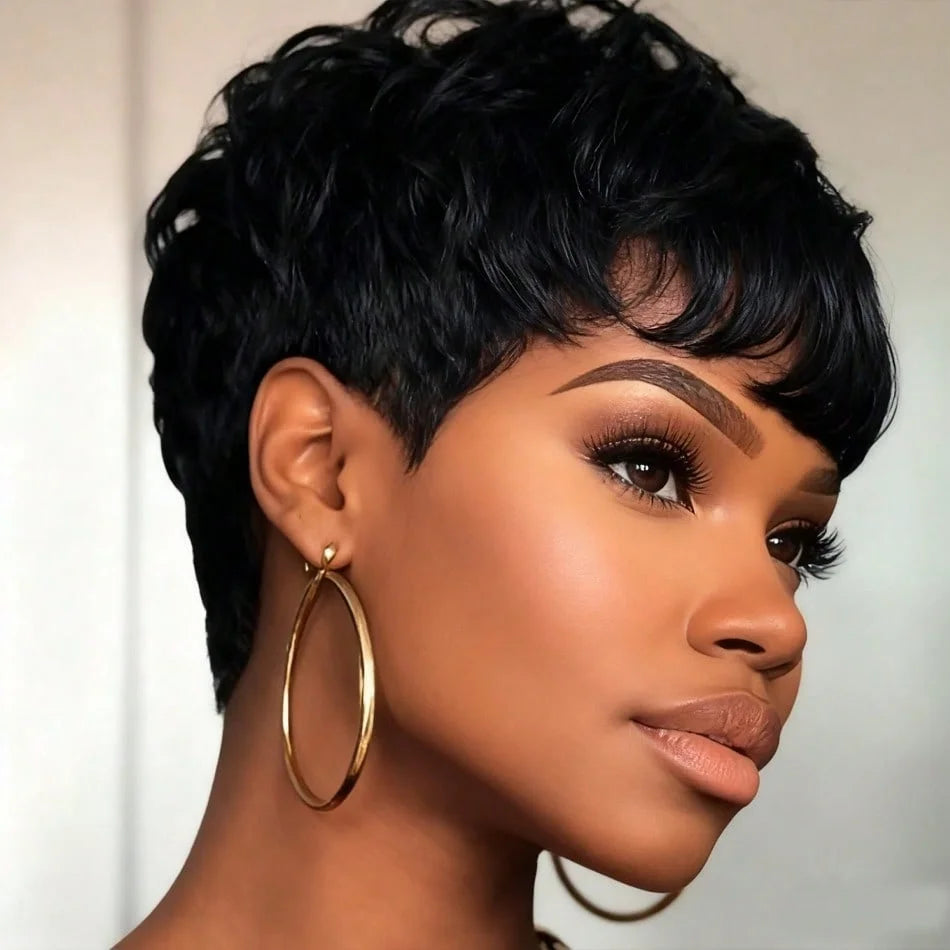 Human Hair Pixie Cut Wig for Women Brazilian Human Hair Pixie Wigs Human Hair Layered Short Wigs with Bangs
