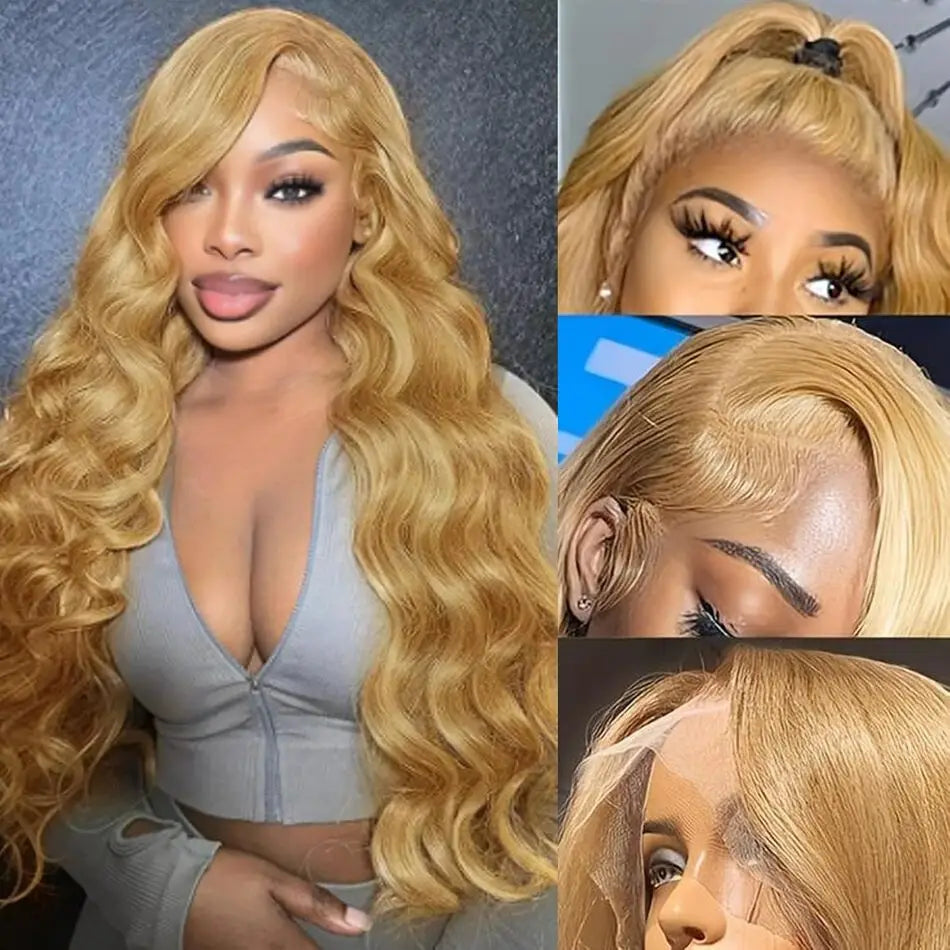13x6 Body Wave HD Transparent Lace Frontal Wigs Human Hair 30 Inch Honey Blonde Wig Human Hair 200 Density Pre Plucked For Women