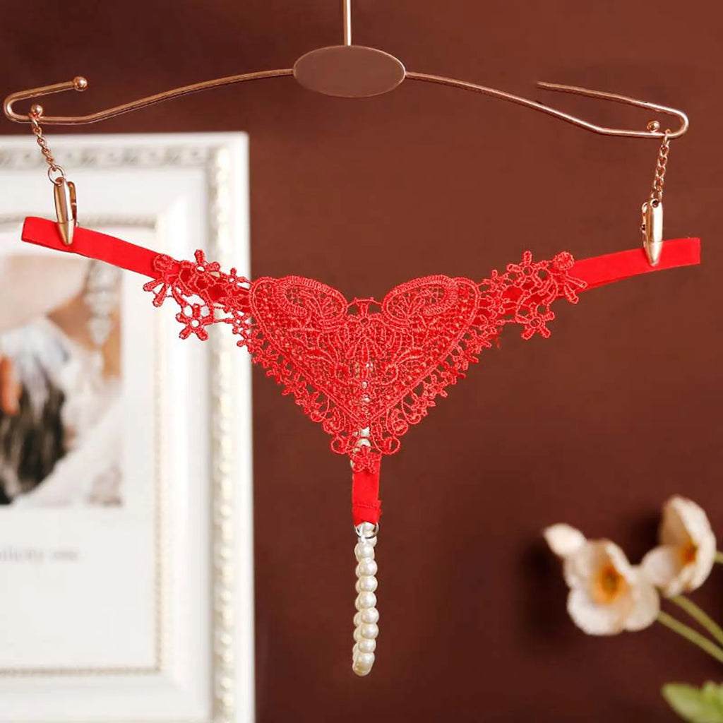 Seamless Crotchless Underwear Women Erotic Floral Embroidered Beading Sexy Lingeries Female Lace Hollow Out Pearl Panties