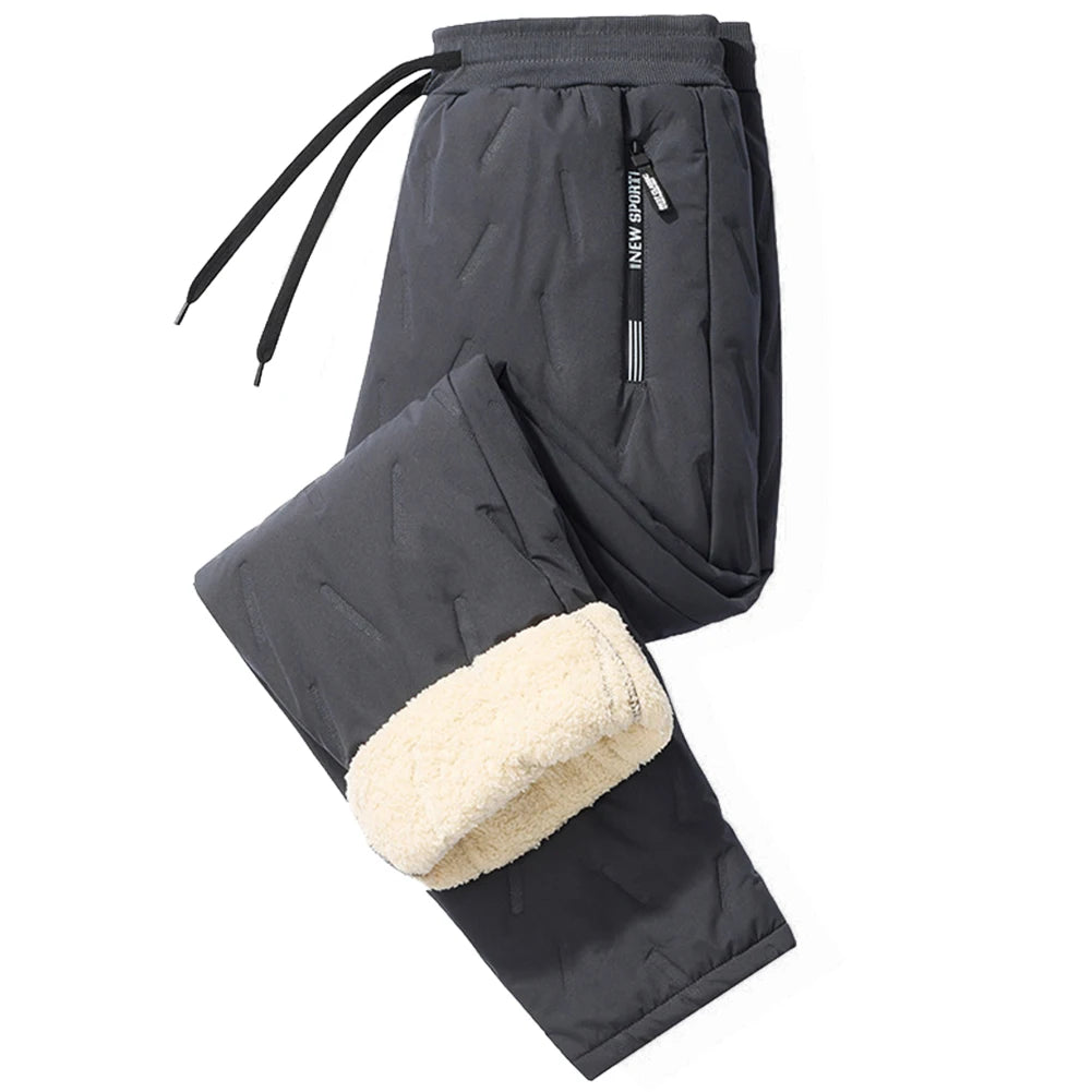 Winter Men Fleece Sweatpants Pant with Zipper Pockets Winter Warm Fleece Pants Casual Slim Sweatpants Pants Waterproof Thermal