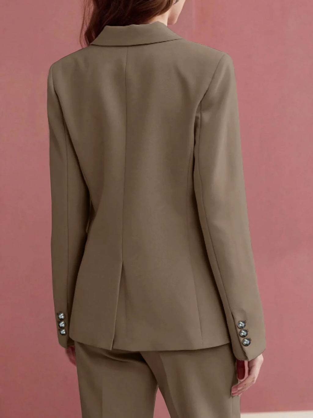 Women's Elegant Solid Color Commuter Daily Wear Peak Lapel Suit Jacket and High Waist Straight Trousers Suit Two-piece Suit