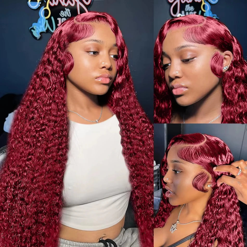200% Colored 99j Wine Red Human Hair Wig Brazilian 40 Inch Burgundy 13x6 HD Lace Frontal Wig Body Wave 100% Remy Human Hair Wigs