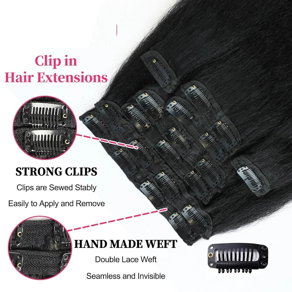 Kinky Straight Human Hair Extensions 100% Unprocessed Remy Hair Clip in Hair Extensions Real Human Hair for Women
