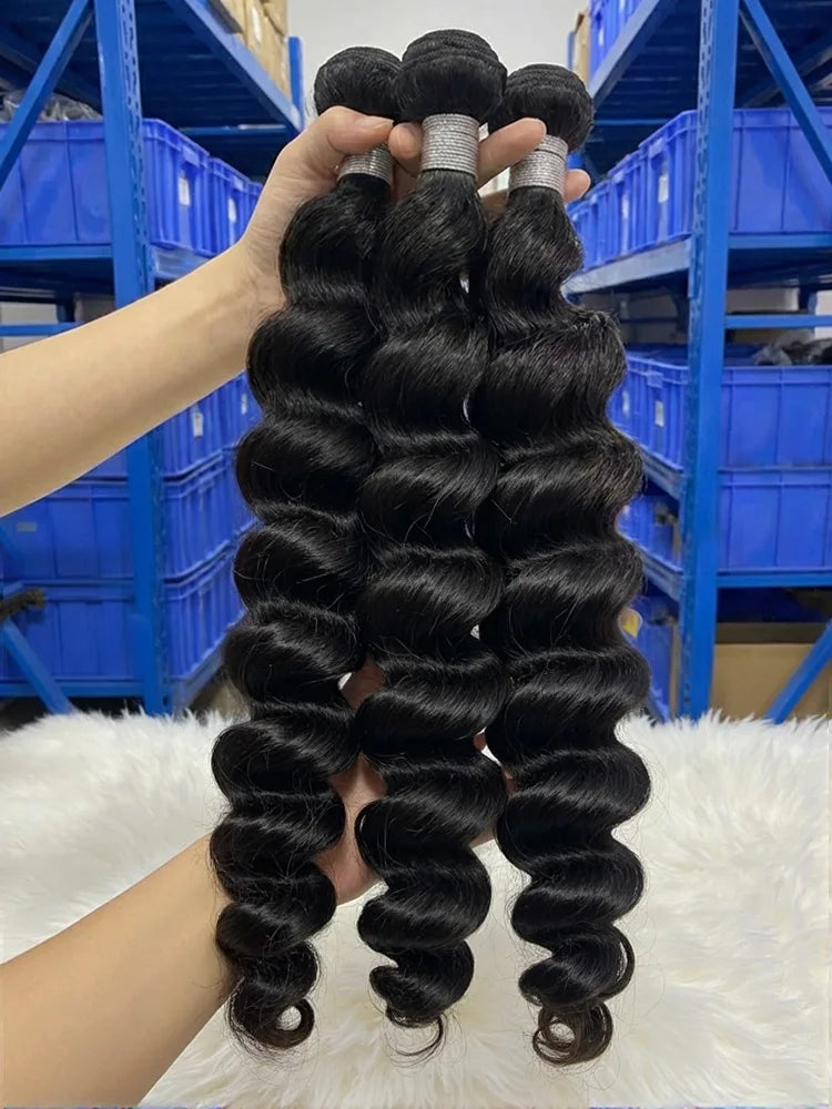 Wiglovie Loose Wave Human Hair Bundle 3 Bundle Deals 15A Peruvian Raw Curly 3/4 Pcs Double Weft Bundles Extensions For Women