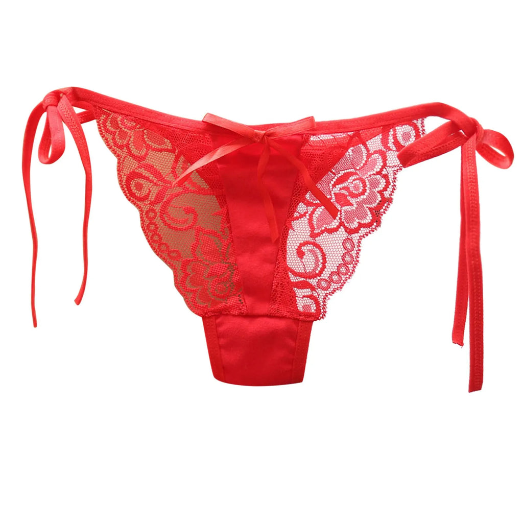 Women Sexy Lace Thong Low Waist Panties Side Tie See-Through Underpant Intimates Erotic Lingerie Ladies Underwear трусы женские