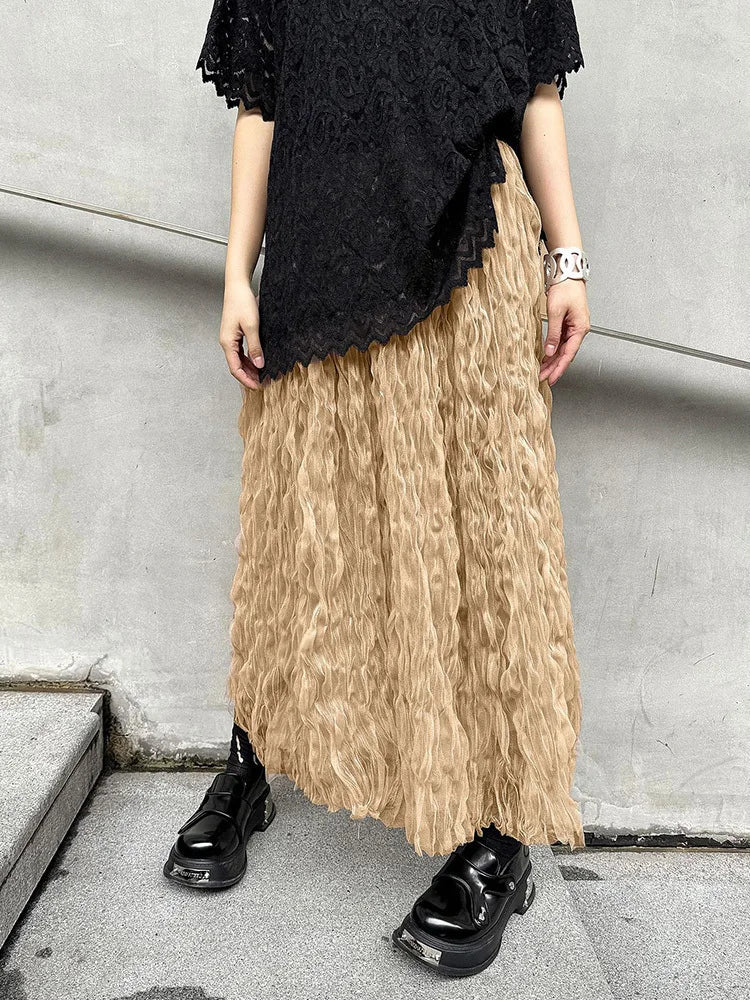 [EAM] High Elastic Waist Black Pleated Mesh Casual A-line Half-body Skirt Women Fashion Tide New Spring Autumn 2026  1DH5148