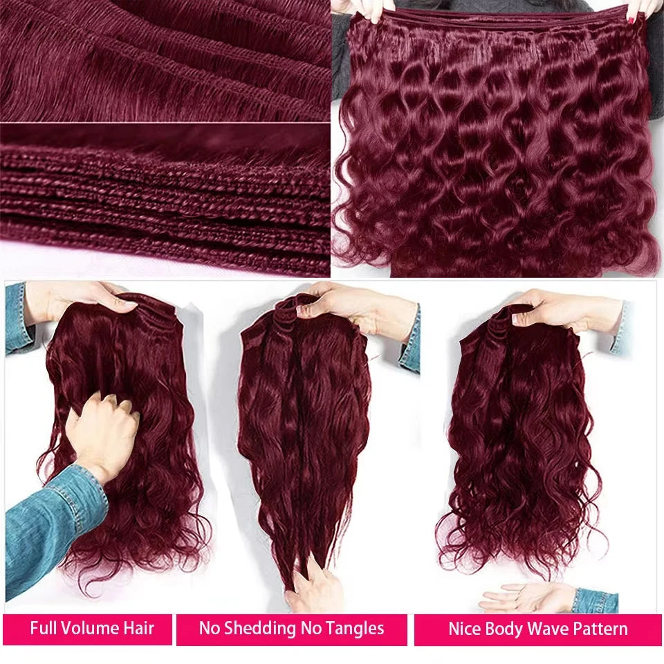 99j Burgundy 16A Body Wave Bundles Human Hair Brazilian100% Unprocessed 30 36Inch Virgin Weave Raw Hair Bundles Extensions Deals