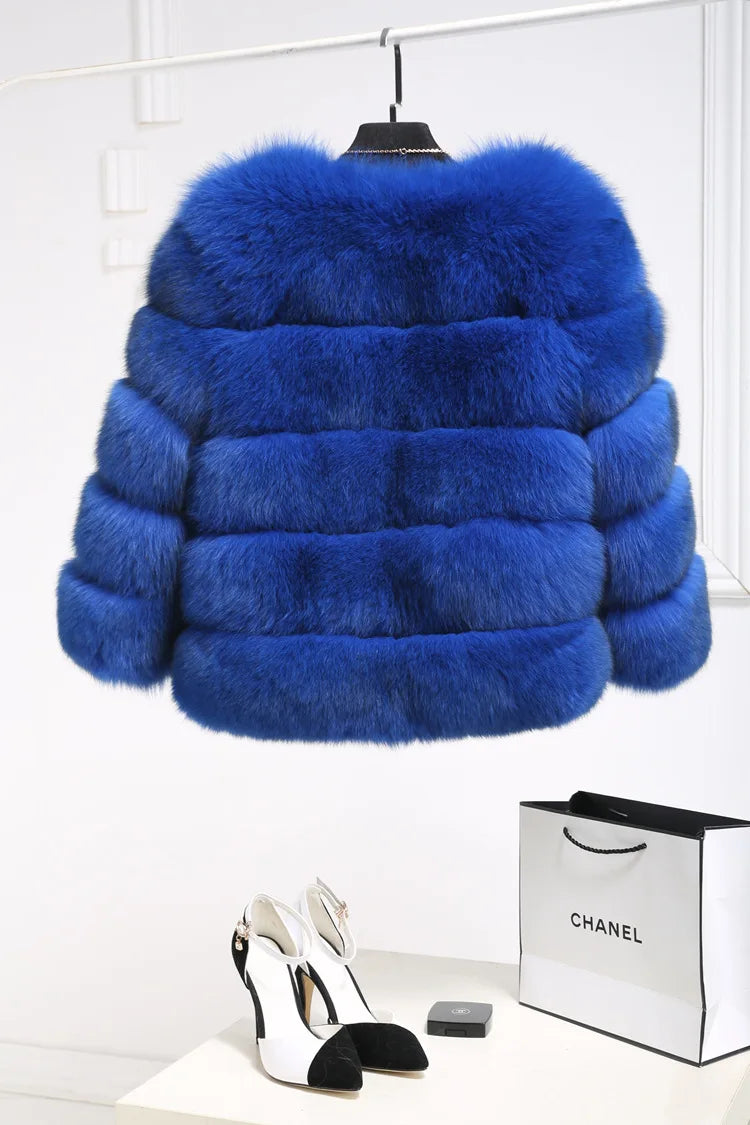 Women Faux Fox Fur Coats Zipper Short Coat Jackets Elegant Thick Warm Solid Jacket Lady Furry Outerwear Elegant Splice Winter