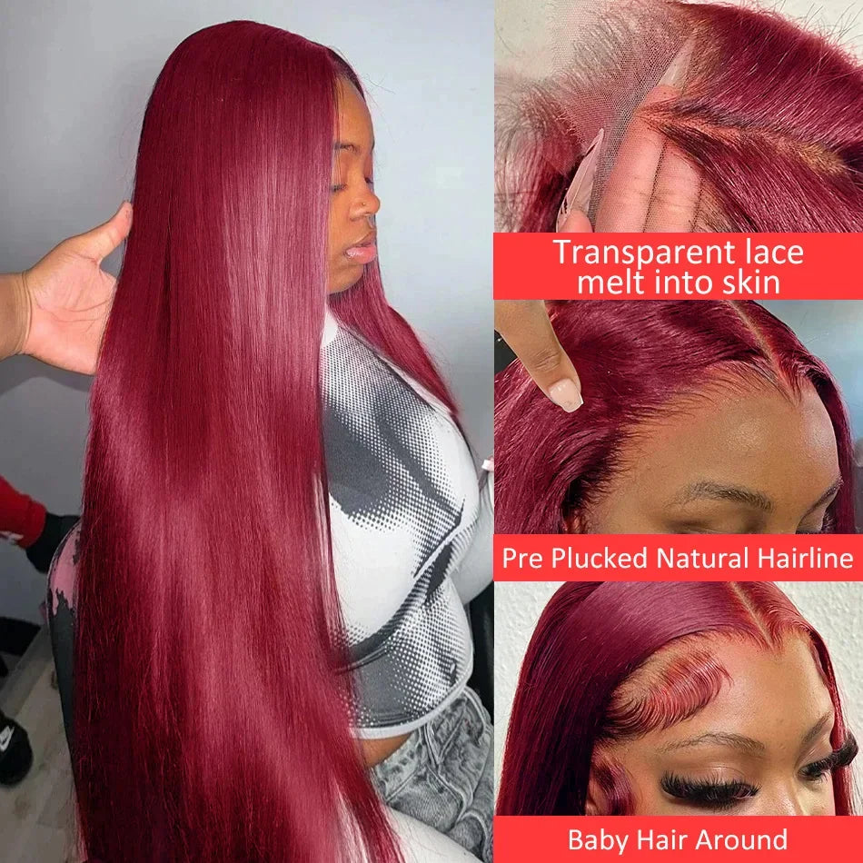 99J Burgundy Colored 13x4 Lace Front Wig Bone Straight 13x6 HD Red Lace Frontal Human Hair Wigs 100% Brazilian Colored Hair Sale