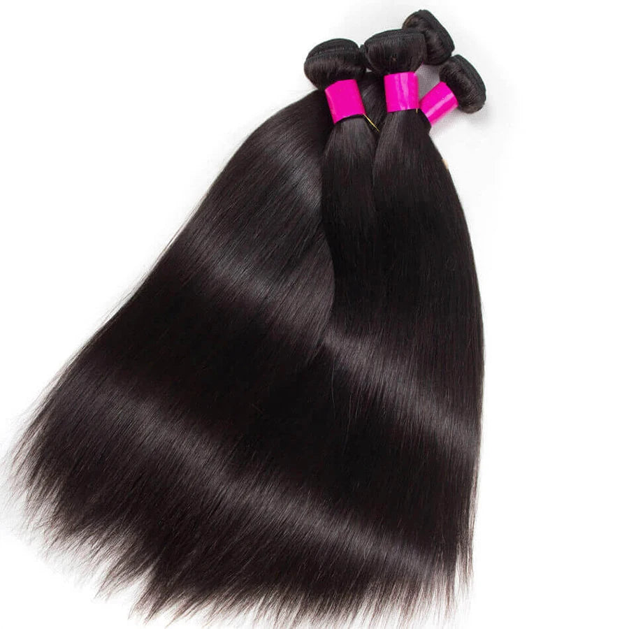 Straight Human Hair Bundles Brazilian Remy Hair Weave Bundles 1/3/4 PCS Natural Black 14-30 Inch Human Hair Extensions