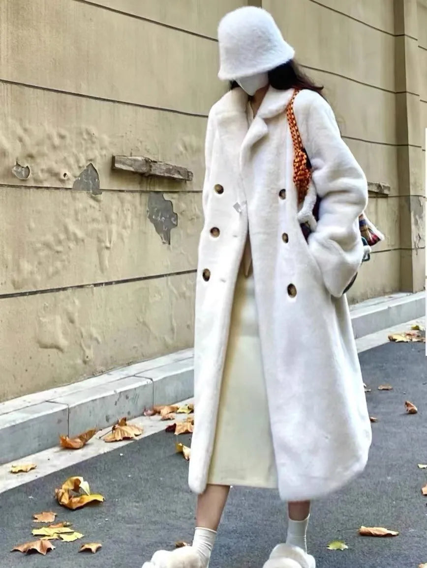 Women Winter Warm Thicken Long Fur Coat 2025 New Women Imitation Rabbit Fur Temperament Fur Coat Double-Breasted Fur Jacket