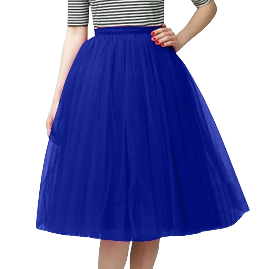Womens Tiered Tutu A-Line Midi Skirts Elegant Puffy Underskirt Dance Party High Waist Tulle Skirt Lolita Petticoat Faldas Mujer