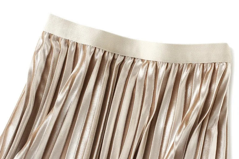 Luxury Velvet Pleated Skirts For Women 2024 Summer Fashion Women's High Waist Mesh Midi Skirt Female Elegant  Solid A-Line Skirt