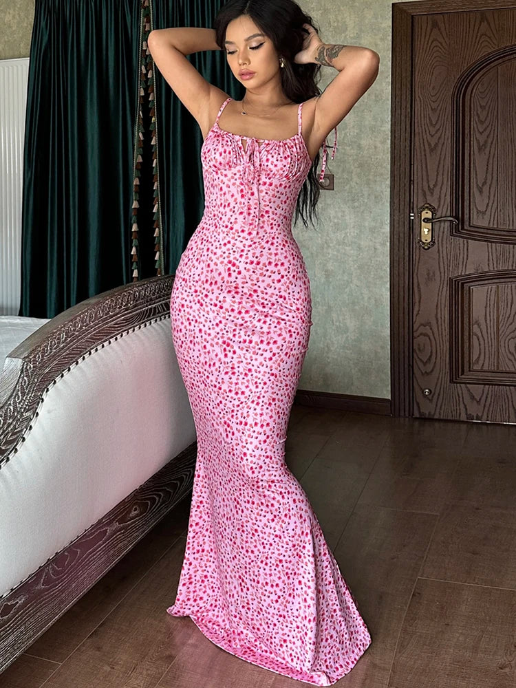 Dulzura Women Floral Print  Sleeveless Bodycon Maxi Dress Outfits Birthday Party Club Clothes