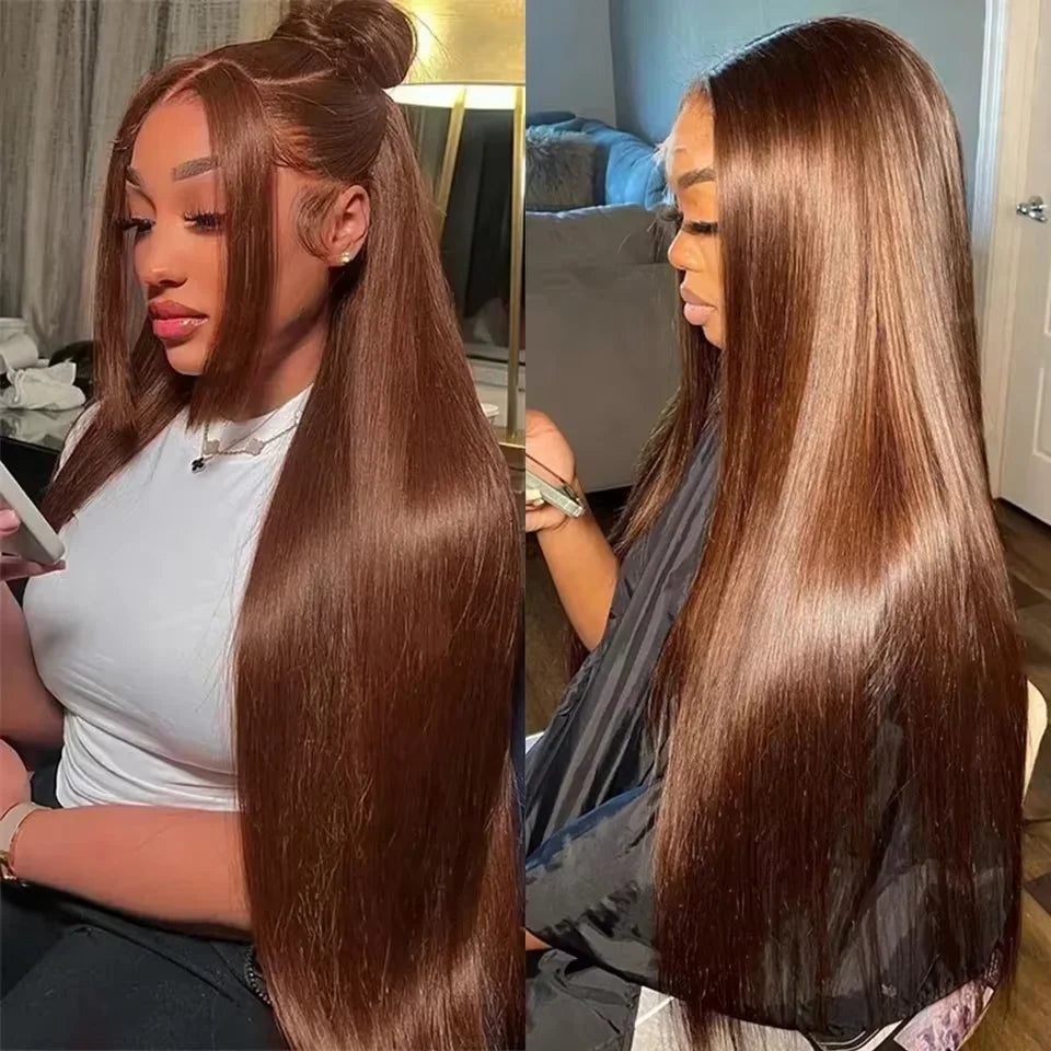 220 Desnity Long Chocolate Brown Straight  40 46 Inch Full Frontal 13x4 13x6 HD Transparent Lace Front Remy Human Hair Wigs