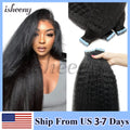 Kinky Straight Invisible Tape In Human Hair Extensions 12"-20" Natural Black Real Remy Tape Ins Hair Easy To Wea For Woman